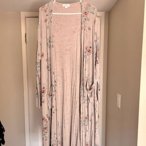 Lularoe long cardigan, floral ribbed xl